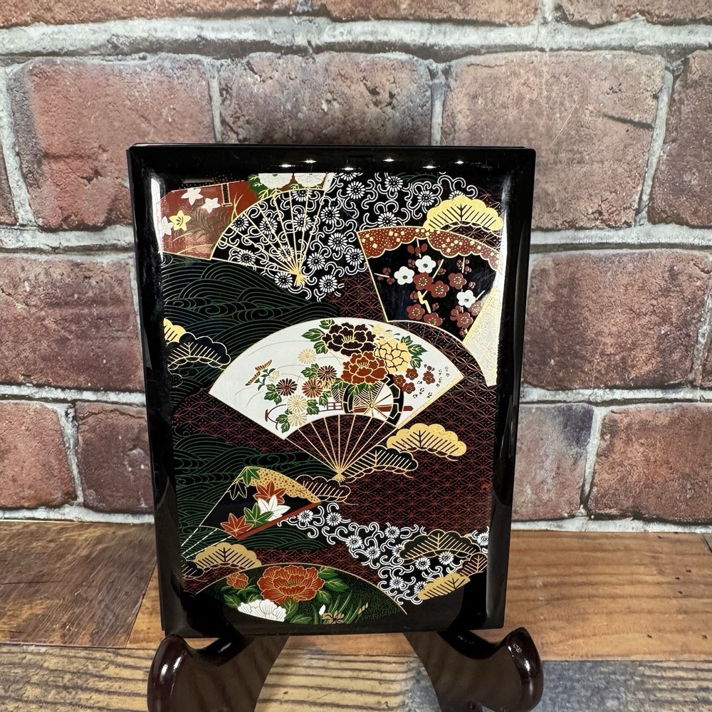 Vintage Japanese Lacquerware Address Book Black Gold Floral Design MCM 5x7